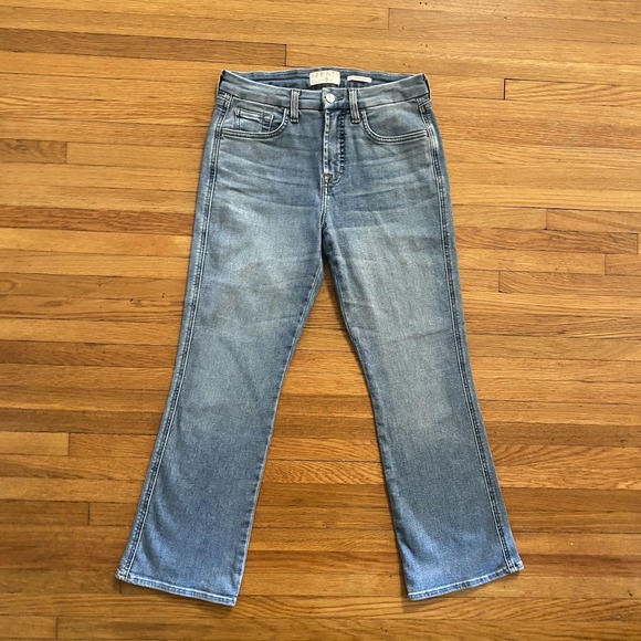 JEN7 Jeans Womens 4 Blue Medium Wash Cropped Bootcut Stretch Denim Mid Rise - Picture 1 of 15